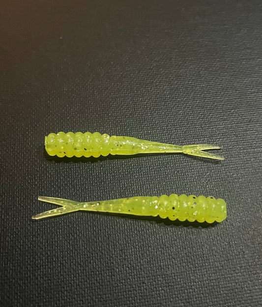 Chartreuse Black & Silver- Fork Tail Grub 2.5"
