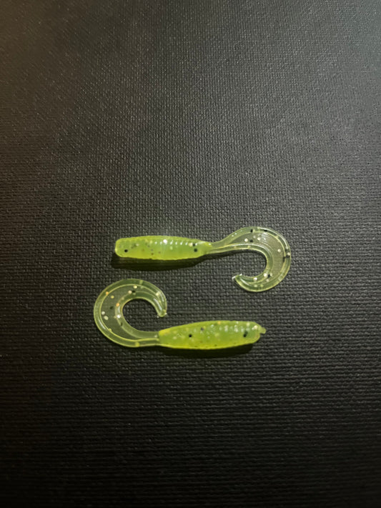 Chartreuse Black & Silver- Curly Tail Grub 2"